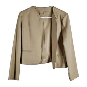 VINTAGE Barclay Square USA Blazer Womens Size Medium Beige Lined Open Front EUC